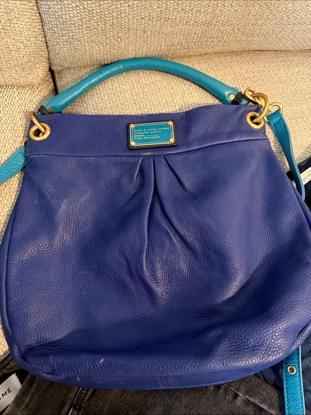 Marc by Marc Jacobs Cobalt Leather Shoulder Bag with Teal Handles